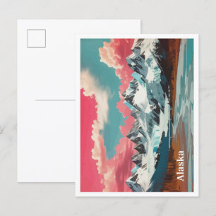 Postal Ilustracion de viajes de arte pop de Alaska