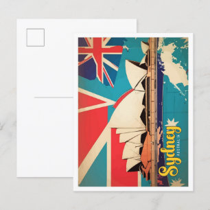 Postal Ilustracion de viajes de arte pop de Australia en 