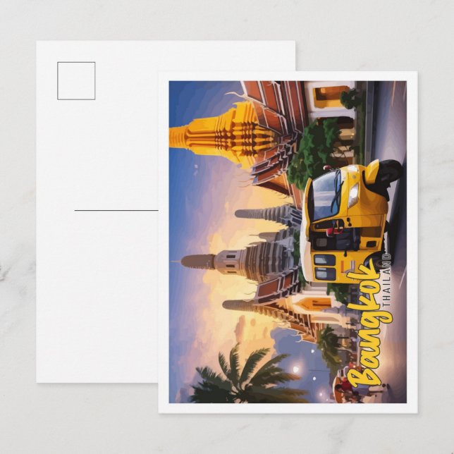 Postal Ilustracion de viajes de arte pop de Bangkok Taila (Anverso / Reverso)