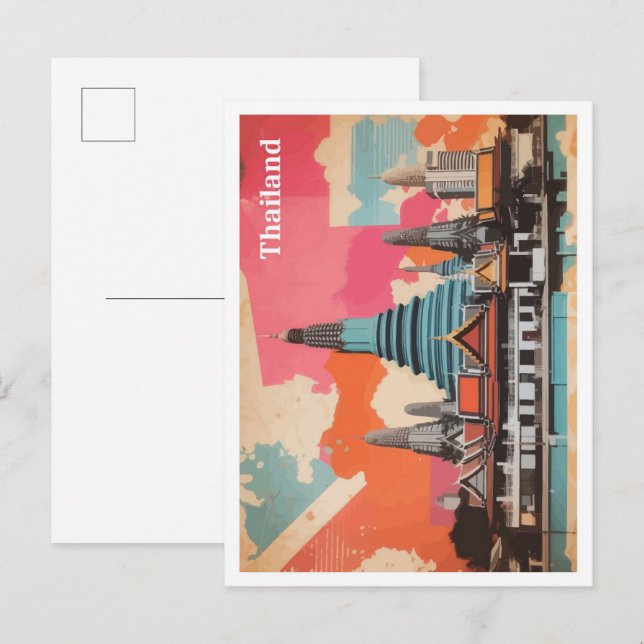 Postal Ilustracion de viajes de arte pop de Bangkok Taila (Anverso / Reverso)