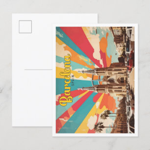 Postal Ilustracion de viajes de arte pop de Barcelona Esp