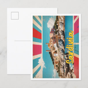 Postal Ilustracion de viajes de arte pop de Cerdeña Itali