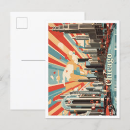 Postal Ilustracion de viajes de arte pop de Chicago Illin