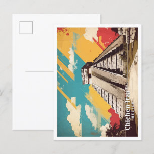 Postal Ilustracion de Viajes de Arte Pop de Chickín Itza 