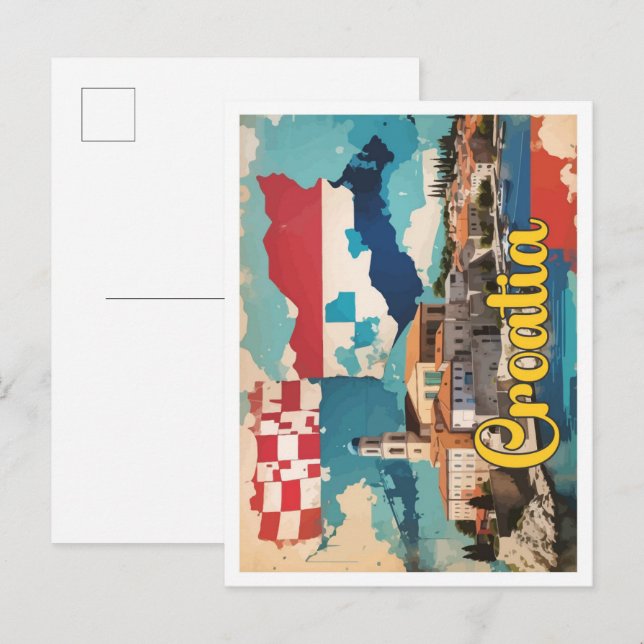 Postal Ilustracion de viajes de arte pop de Croacia (Anverso / Reverso)