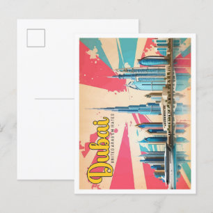 Postal Ilustracion de viajes de arte pop de Emiratos Árab