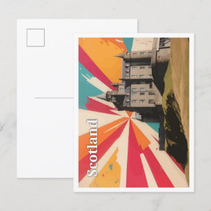 Postal Ilustracion de viajes de arte pop de Escocia