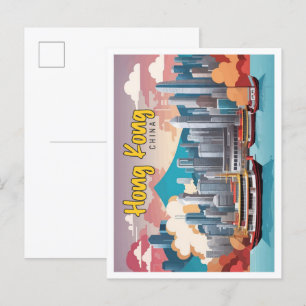 Postal Ilustracion de viajes de arte pop de Hong Kong Chi