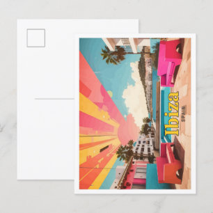 Postal Ilustracion de viajes de arte pop de Ibiza España