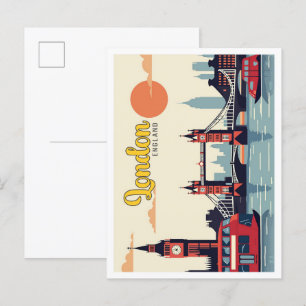 Postal Ilustracion de viajes de arte pop de Inglaterra en