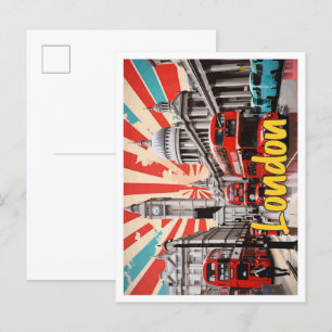 Postal Ilustracion de viajes de arte pop de Inglaterra en
