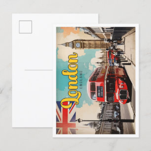 Postal Ilustracion de viajes de arte pop de Inglaterra en