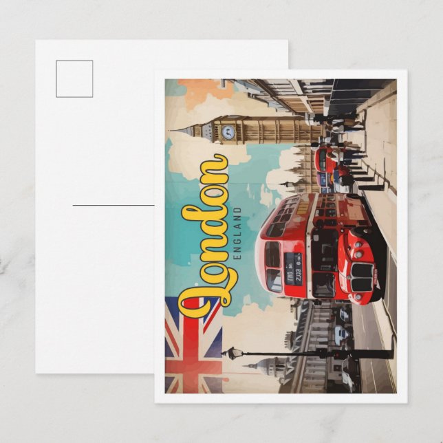 Postal Ilustracion de viajes de arte pop de Inglaterra en (Anverso / Reverso)