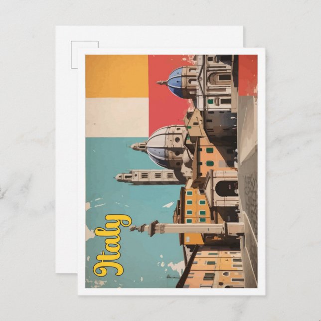 Postal Ilustracion de viajes de arte pop de Italia (Anverso / Reverso)