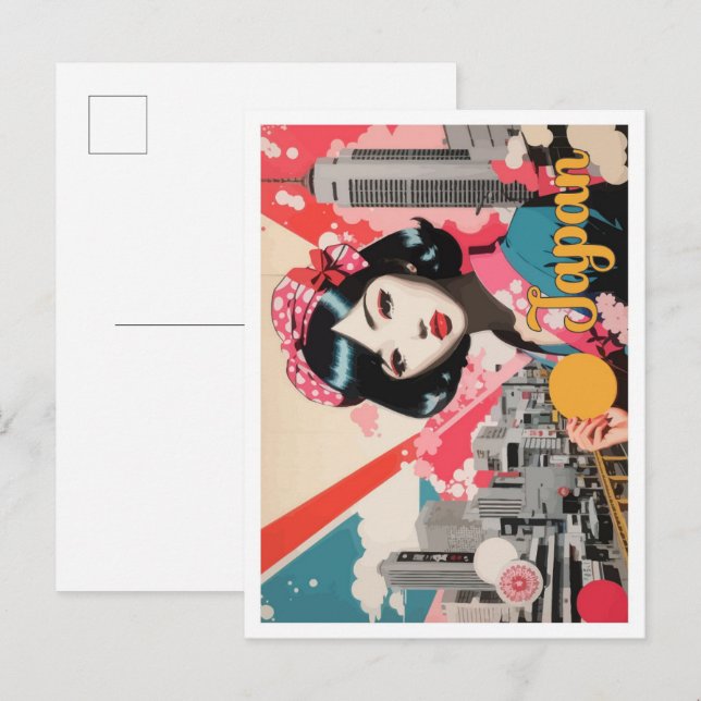 Postal Ilustracion de viajes de arte pop de Japón (Anverso / Reverso)