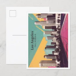 Postal Ilustracion de viajes de arte pop de Los Ángeles C