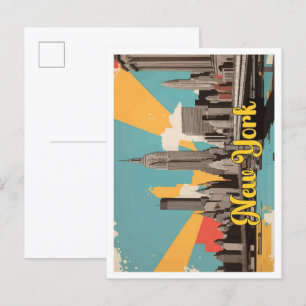 Postal Ilustracion de viajes de arte pop de Nueva York