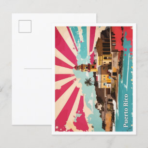Postal Ilustracion de viajes de arte pop de Puerto Rico