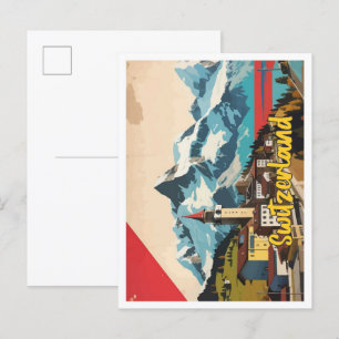 Postal Ilustracion de viajes de arte pop de Suiza