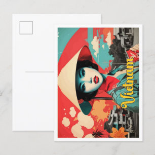Postal Ilustracion de viajes de arte pop de Vietnam