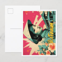 Postal Ilustracion de viajes de arte pop de Vietnam