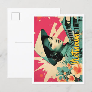 Postal Ilustracion de viajes de arte pop de Vietnam