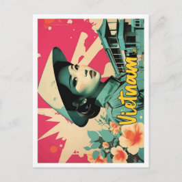 Postal Ilustracion de viajes de arte pop de Vietnam