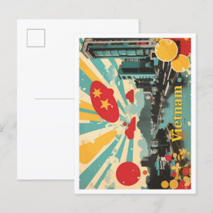 Postal Ilustracion de viajes de arte pop de Vietnam