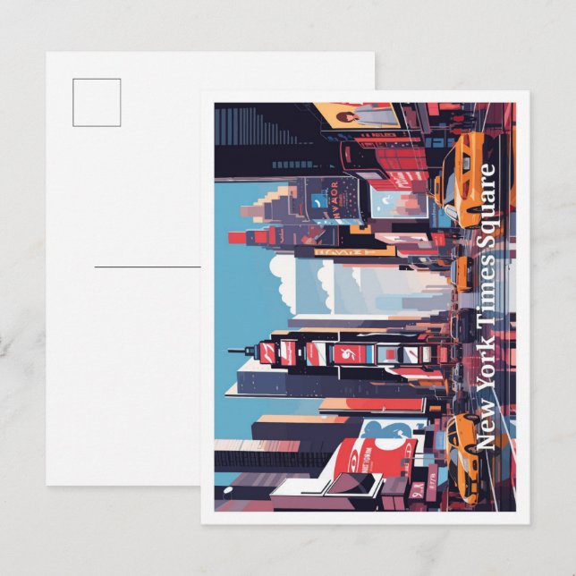 Postal Ilustracion de viajes de arte pop en New York Time (Anverso / Reverso)