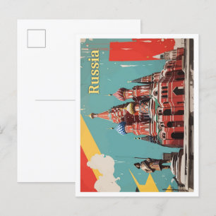 Postal Ilustracion de viajes de arte pop ruso en Moscú