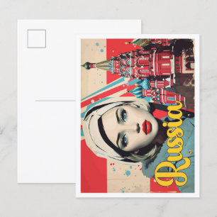 Postal Ilustracion de viajes de arte pop ruso en Moscú