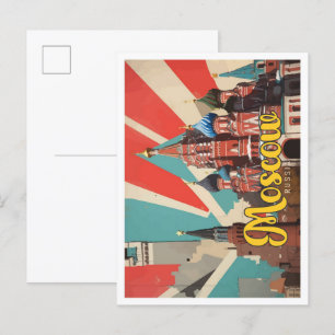 Postal Ilustracion de viajes de arte pop ruso en Moscú