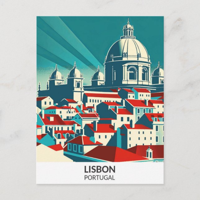 Postal Ilustracion de viajes de arte retro de Lisboa Port (Anverso)