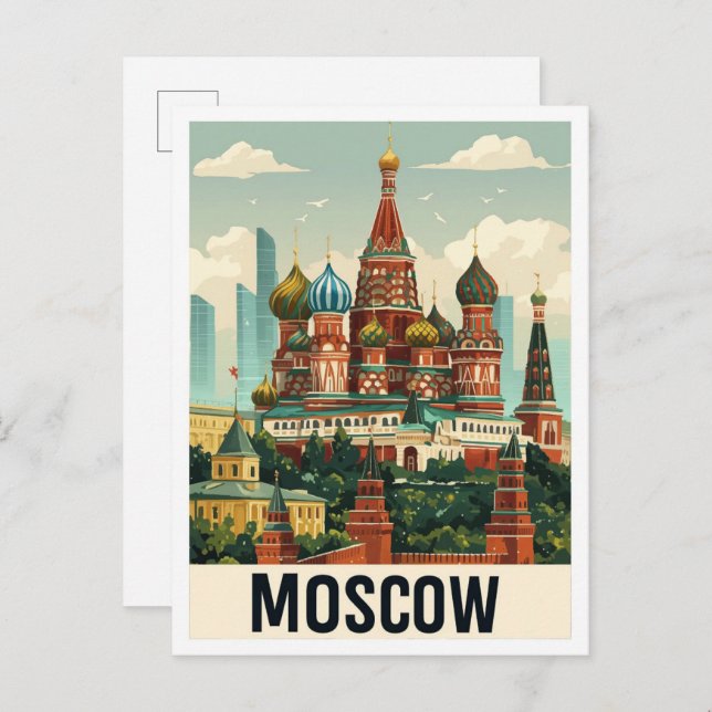 Postal Ilustracion de viajes de arte ruso de Moscú (Anverso / Reverso)