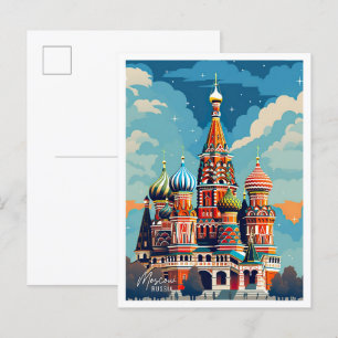 Postal Ilustracion de viajes de arte ruso de Moscú