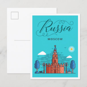 Postal Ilustracion de viajes de arte ruso de Moscú