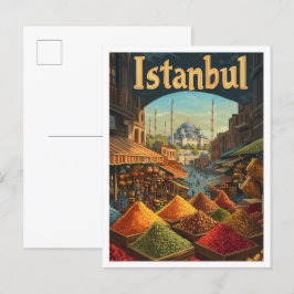 Postal Ilustracion de viajes de arte turco por Estambul