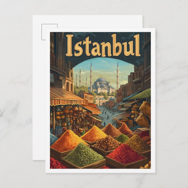 Postal Ilustracion de viajes de arte turco por Estambul (Anverso / Reverso)