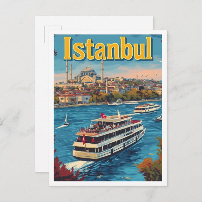 Postal Ilustracion de viajes de arte turco por Estambul (Anverso / Reverso)
