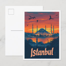 Postal Ilustracion de viajes de arte turco por Estambul
