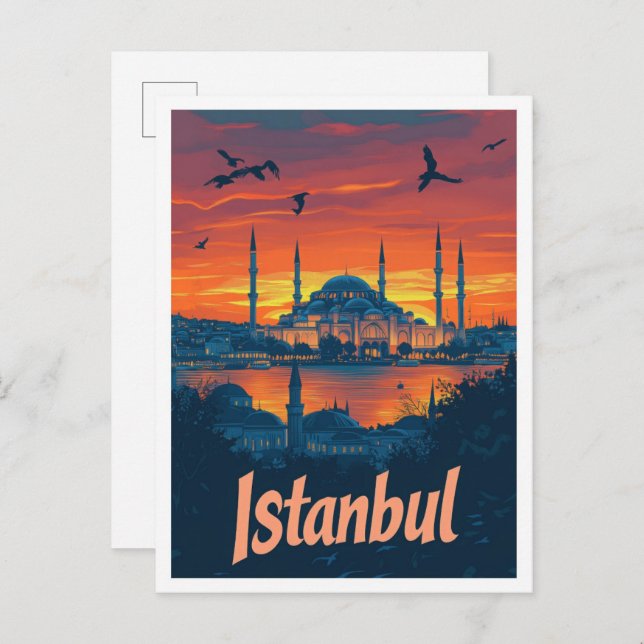 Postal Ilustracion de viajes de arte turco por Estambul (Anverso / Reverso)