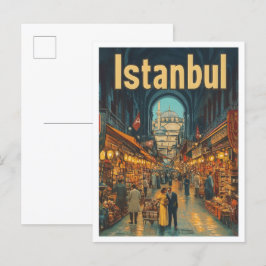 Postal Ilustracion de viajes de arte turco por Estambul