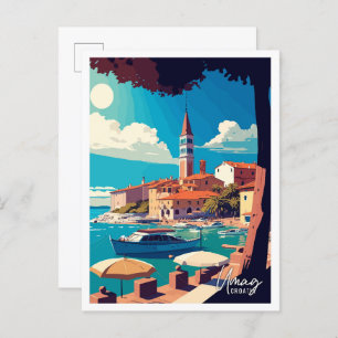 Postal Ilustracion de viajes de arte Umag Croatia