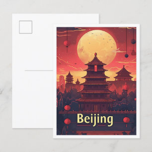 Postal Ilustracion de viajes de arte ventilado de Beijing