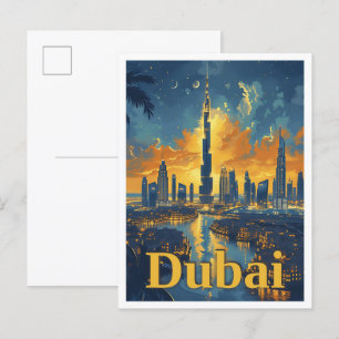 Postal Ilustracion de viajes de arte ventilado de Emirato