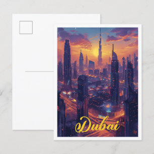 Postal Ilustracion de viajes de arte ventilado de Emirato