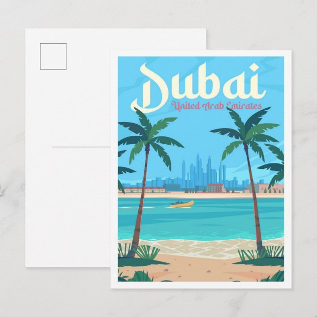 Postal Ilustracion de viajes de arte ventilado de Emirato (Anverso / Reverso)