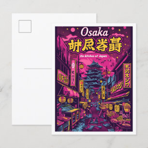Postal Ilustracion de viajes de arte ventilado de Osaka J