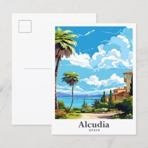 Postal Ilustracion de Viajes de Arte Vintage de Alcudia E