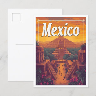 Postal Ilustracion de viajes de arte vintage de Azteca Mé